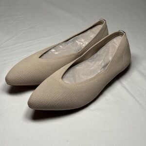 Women's Flats Beige Knit Pointed Toe Slip On Casual Comfort Size 8.5